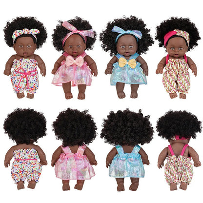 8 Inch Black Reborn Doll with Dress Curly Hair 20cm Realistic Baby Doll Simulation Toys Full Vinyl Body for Girls Birthday Gift KidsTopia Baby Essentials