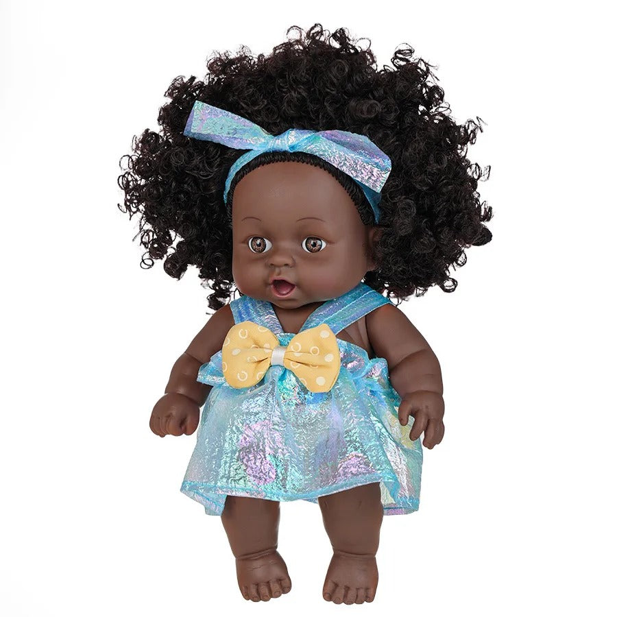 8 Inch Black Reborn Doll with Dress Curly Hair 20cm Realistic Baby Doll Simulation Toys Full Vinyl Body for Girls Birthday Gift KidsTopia Baby Essentials