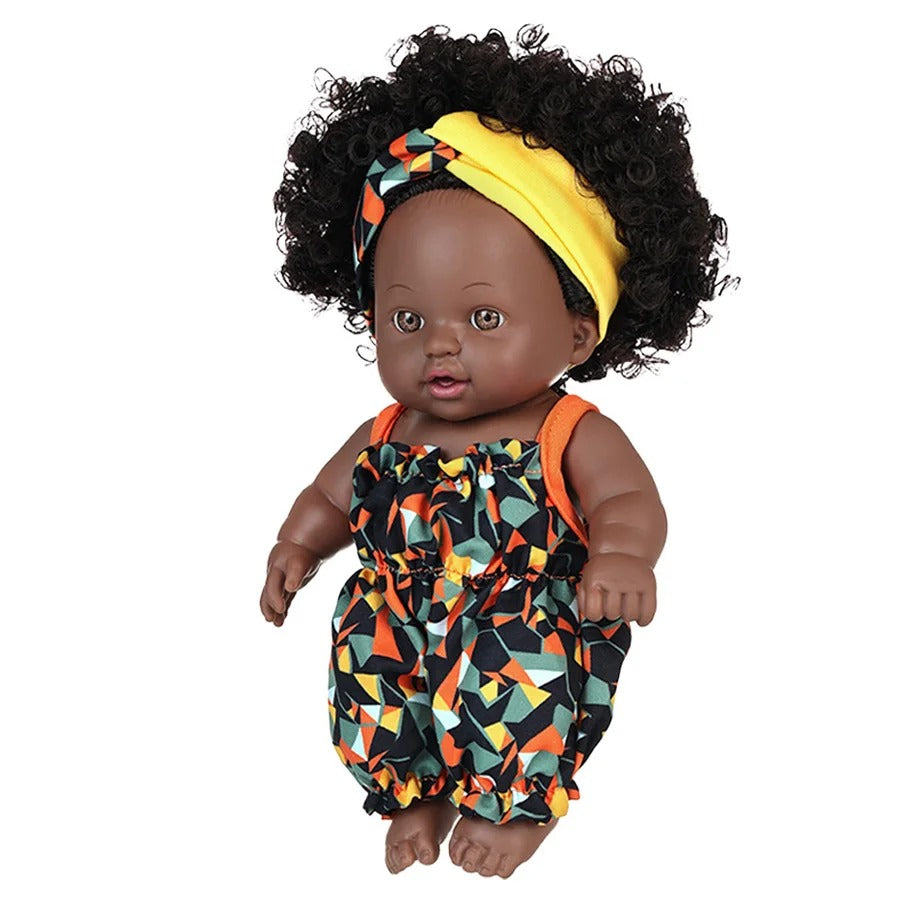 8 Inch Black Reborn Doll with Dress Curly Hair 20cm Realistic Baby Doll Simulation Toys Full Vinyl Body for Girls Birthday Gift KidsTopia Baby Essentials