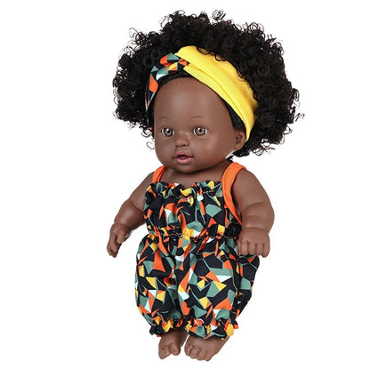8 Inch Black Reborn Doll with Dress Curly Hair 20cm Realistic Baby Doll Simulation Toys Full Vinyl Body for Girls Birthday Gift KidsTopia Baby Essentials