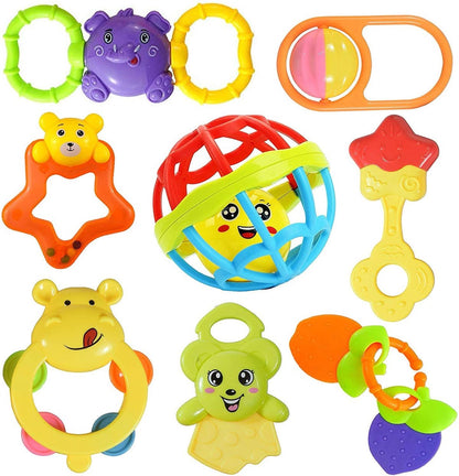 Silicone Baby Rattle & Teether Set Sensory Chew Toys for Infants.
