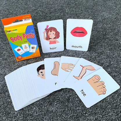 36pcs Children Cognition Cards Body Parts Animal Fruits Double Side Flashcards Montessori Baby Kids Early Educational Toys Gifts KidsTopia Baby Essentials