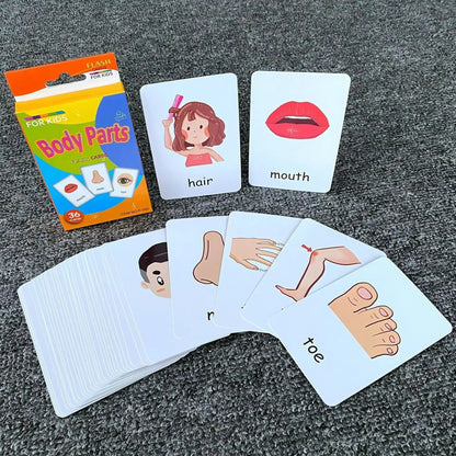 36pcs Children Cognition Cards Body Parts Animal Fruits Double Side Flashcards Montessori Baby Kids Early Educational Toys Gifts KidsTopia Baby Essentials