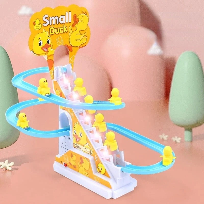 Children Toy Duck DIY Rail Racing Track Small Duck Climbing Stairs Toy Electric Car Staircase Music Educational Toy for Kid 3-5Y KidsTopia Baby Essentials