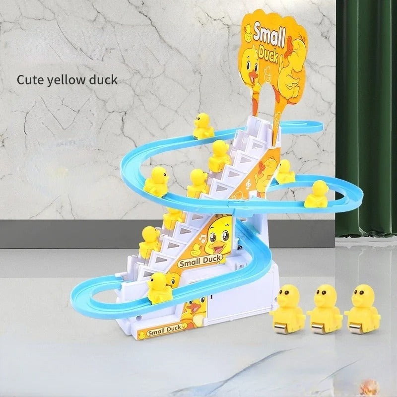Children Toy Duck DIY Rail Racing Track Small Duck Climbing Stairs Toy Electric Car Staircase Music Educational Toy for Kid 3-5Y KidsTopia Baby Essentials