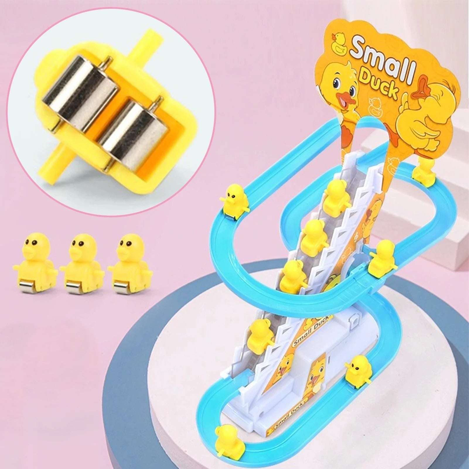 Children Toy Duck DIY Rail Racing Track Small Duck Climbing Stairs Toy Electric Car Staircase Music Educational Toy for Kid 3-5Y KidsTopia Baby Essentials