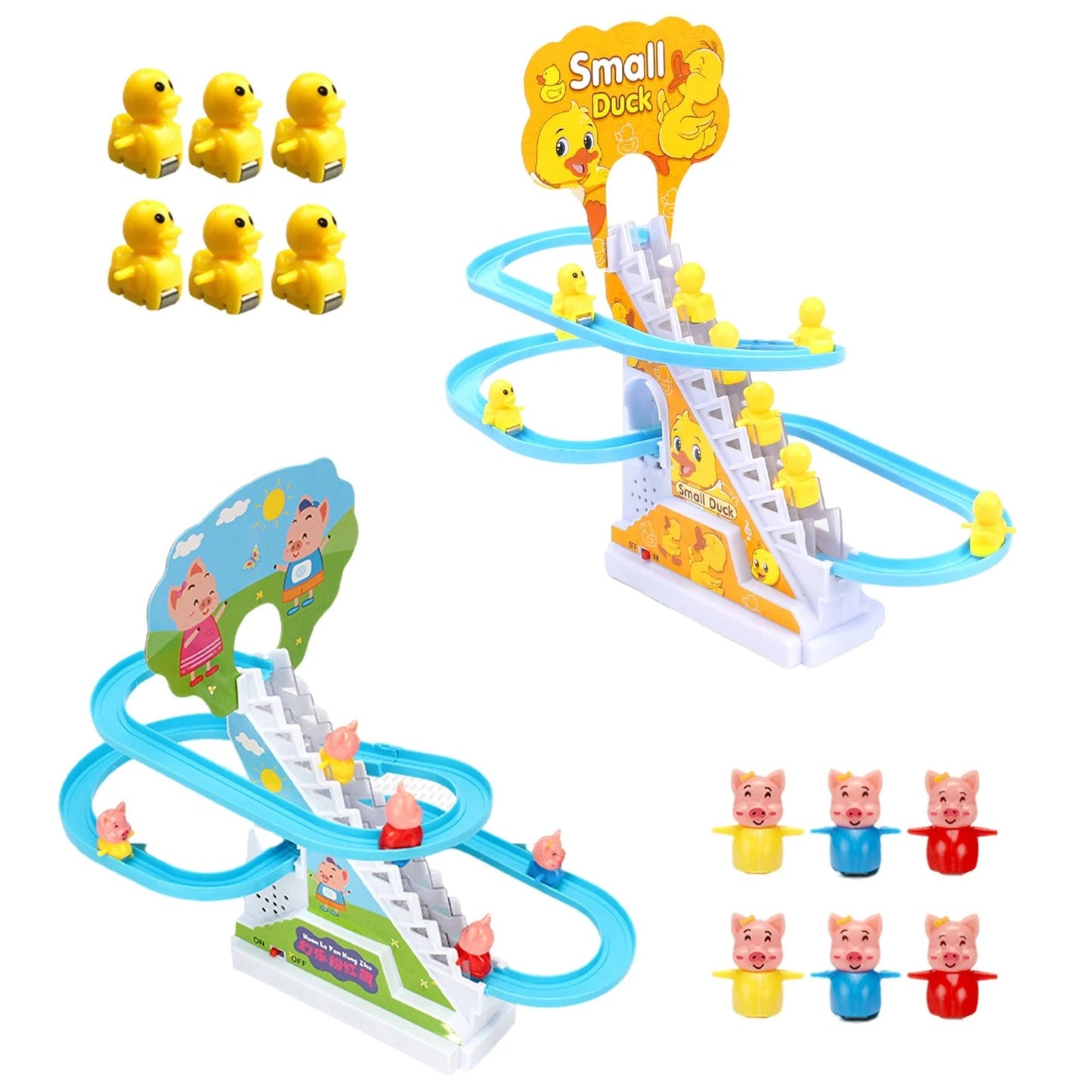 Children Toy Duck DIY Rail Racing Track Small Duck Climbing Stairs Toy Electric Car Staircase Music Educational Toy for Kid 3-5Y KidsTopia Baby Essentials