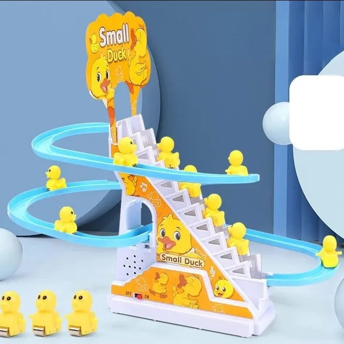 Children Toy Duck DIY Rail Racing Track Small Duck Climbing Stairs Toy Electric Car Staircase Music Educational Toy for Kid 3-5Y KidsTopia Baby Essentials