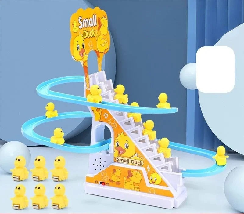 Children Toy Duck DIY Rail Racing Track Small Duck Climbing Stairs Toy Electric Car Staircase Music Educational Toy for Kid 3-5Y KidsTopia Baby Essentials