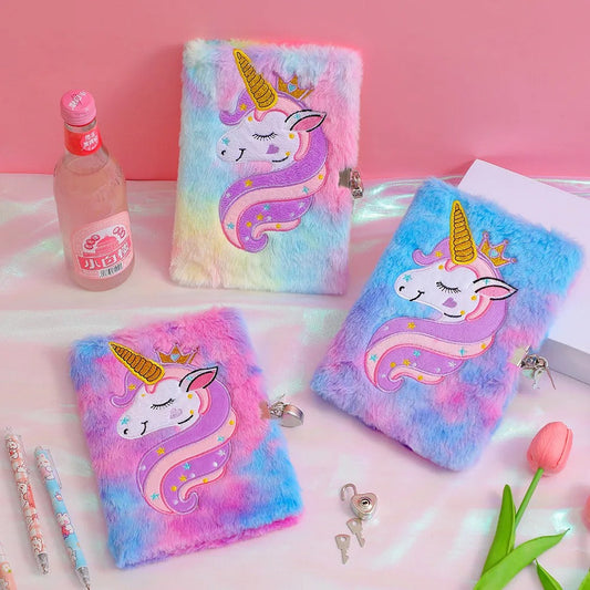 Children's Plush Unicorn Cartoon Notebook Lockable Diary Book Girl Student Kindergarten Gift Stationery Supplies KidsTopia Baby Essentials
