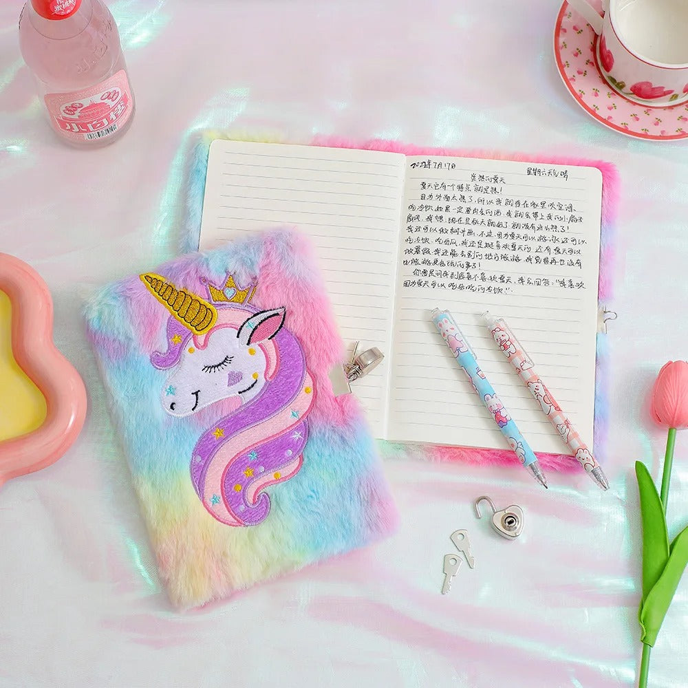 Children's Plush Unicorn Cartoon Notebook Lockable Diary Book Girl Student Kindergarten Gift Stationery Supplies KidsTopia Baby Essentials
