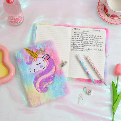 Children's Plush Unicorn Cartoon Notebook Lockable Diary Book Girl Student Kindergarten Gift Stationery Supplies KidsTopia Baby Essentials