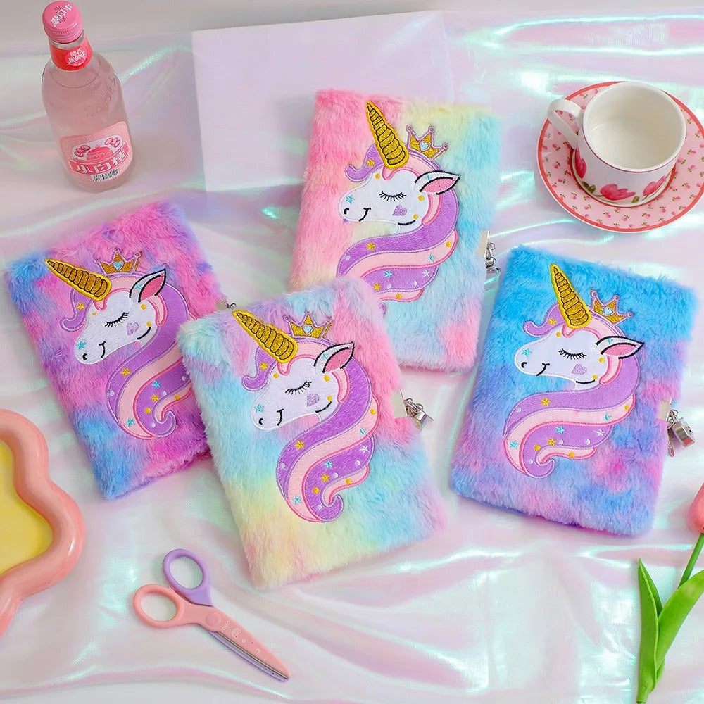 Children's Plush Unicorn Cartoon Notebook Lockable Diary Book Girl Student Kindergarten Gift Stationery Supplies KidsTopia Baby Essentials
