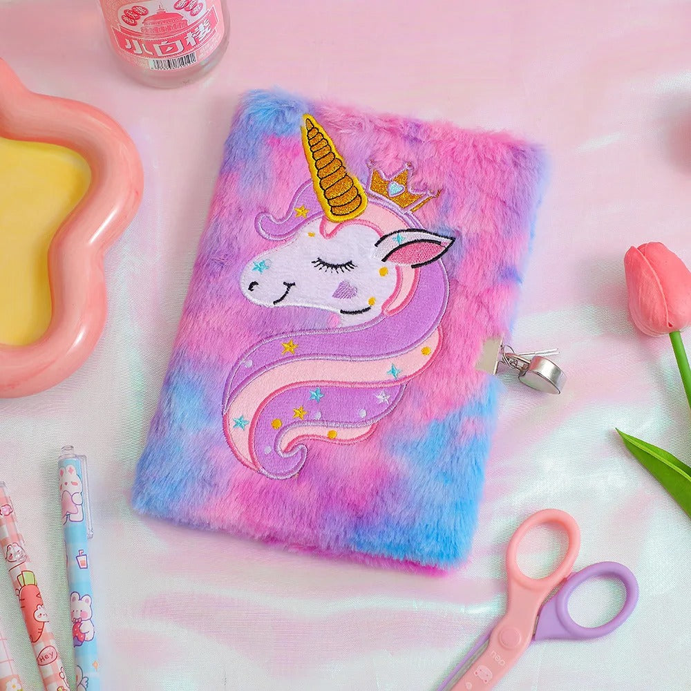 Children's Plush Unicorn Cartoon Notebook Lockable Diary Book Girl Student Kindergarten Gift Stationery Supplies KidsTopia Baby Essentials