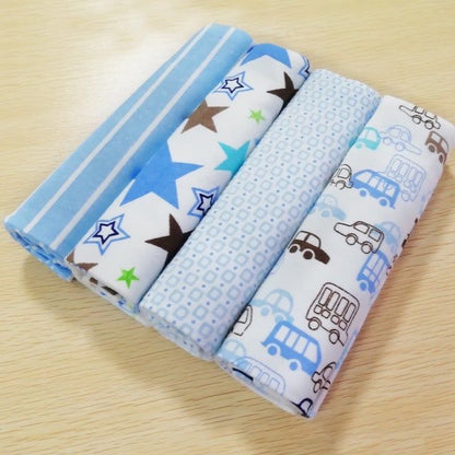 100% Pure Cotton Baby Flannels (4-Pack) – Breathable & Gentle Swaddle Wraps, Burp Cloths, and Nursing Covers for Infants.