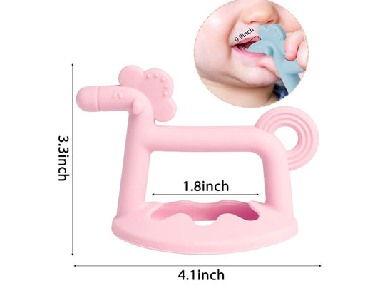 Mom Easy Handheld Silicone Baby Teether – Soft Soothing Toy for Sore Gums, Sterilizable & BPA-Free.