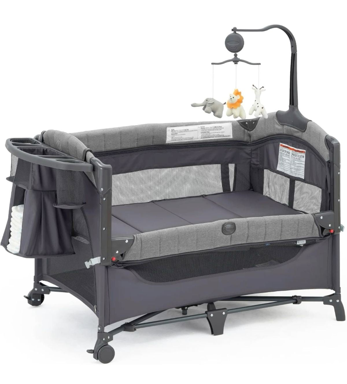 Portable baby crib  playpen with wheels and mosquito net.