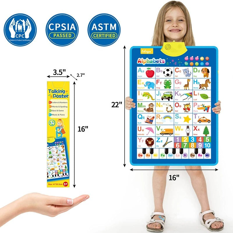 Electronic English Alphabet Wall Chart Talking ABC Letters 123s Music Poster Educational Learning Toy for Toddler Kids Gifts KidsTopia Baby Essentials
