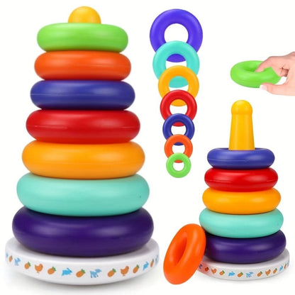 The Rainbow Tower (often called a "Rainbow Stacker") is a fundamental early childhood toy. For this listing, the focus should be on visual stimulation, problem-solving, and its vibrant aesthetic which appeals to both kids and gift-buyers.