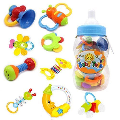 Silicone Baby Rattle & Teether Set Sensory Chew Toys for Infants.