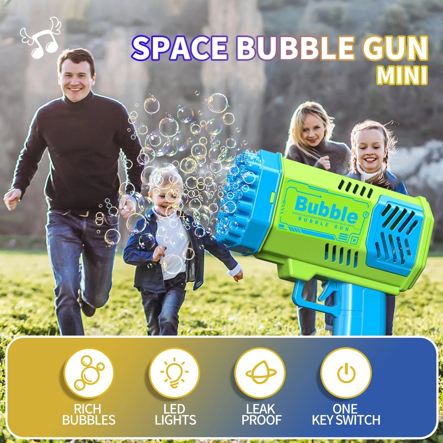40 hole handheld massive foaming space light bubble machine electric children's toys without battery without bubble water KidsTopia Baby Essentials
