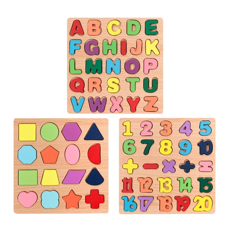 Kids Alphabetic Arithmetic Number Geometric Shapes Wooden Puzzle Montessori Preschool Learning Educational Game Toy for Children KidsTopia Baby Essentials
