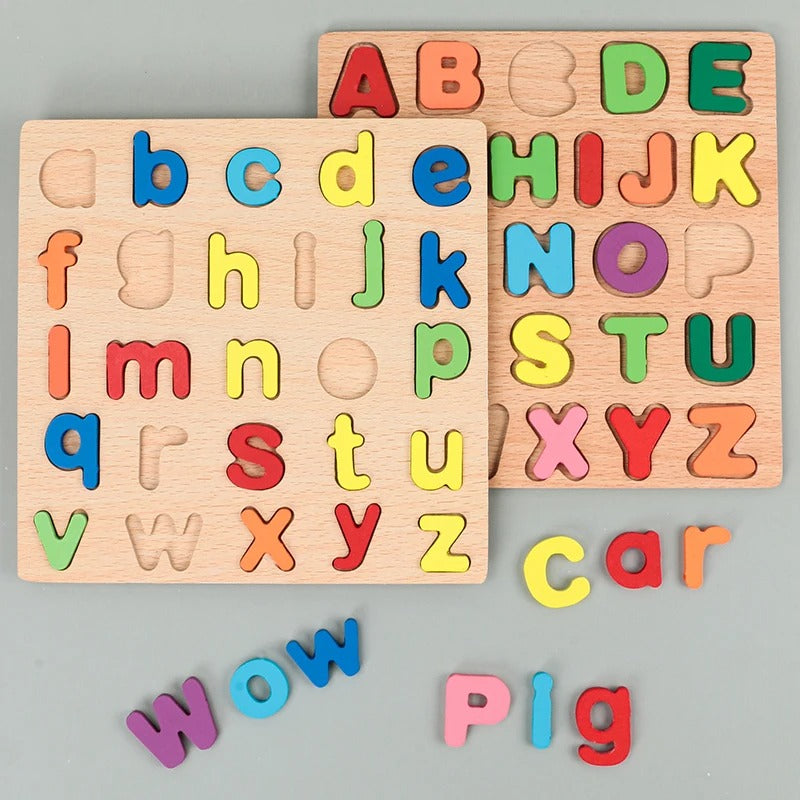 Kids Alphabetic Arithmetic Number Geometric Shapes Wooden Puzzle Montessori Preschool Learning Educational Game Toy for Children KidsTopia Baby Essentials