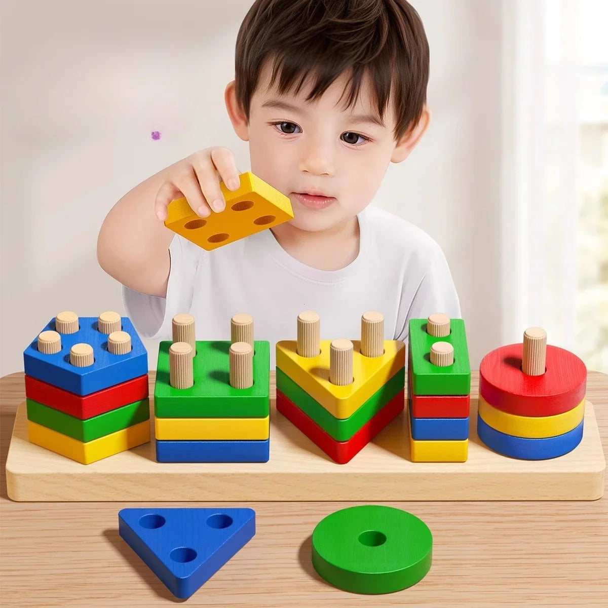 Wooden Sorting Stacking Toys Puzzle for Toddlers and Kids Preschool Fine Motor Skill Toy for 1 Years KidsTopia Baby Essentials