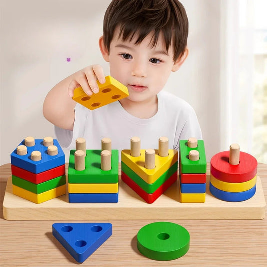 Wooden Sorting Stacking Toys Puzzle for Toddlers and Kids Preschool Fine Motor Skill Toy for 1 Years KidsTopia Baby Essentials