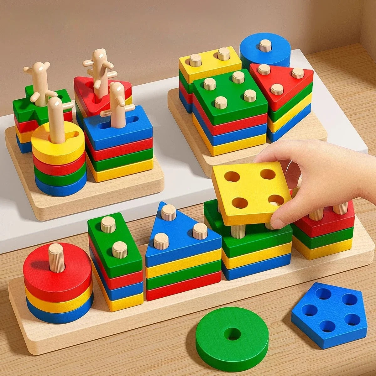 Wooden Sorting Stacking Toys Puzzle for Toddlers and Kids Preschool Fine Motor Skill Toy for 1 Years KidsTopia Baby Essentials