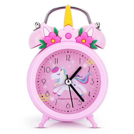 Pink Unicorn Kids Alarm Clock Double Bell Clock with Backlight Cute Desk Clock Home Decoration KidsTopia Baby Essentials