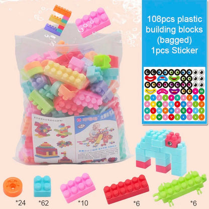 108PCS Plastic Building Blocks With Stickers Children Small Particle Assembly Toy Creative Educational Toys Gift For Kids Boys KidsTopia Baby Essentials