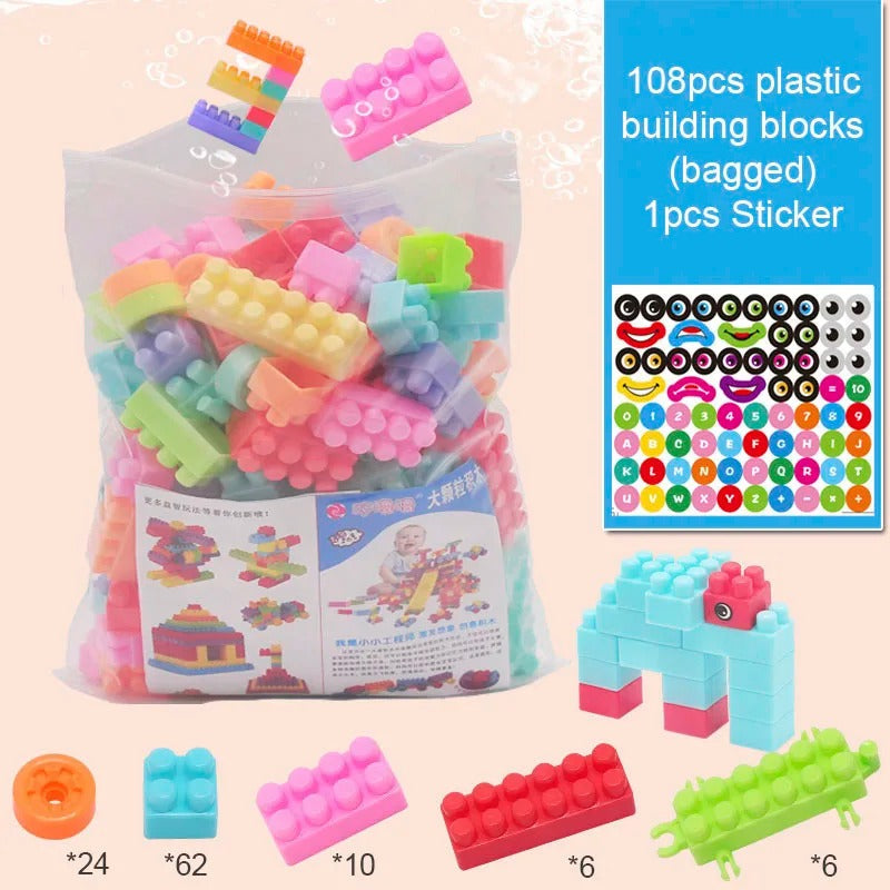 108PCS Plastic Building Blocks With Stickers Children Small Particle Assembly Toy Creative Educational Toys Gift For Kids Boys KidsTopia Baby Essentials